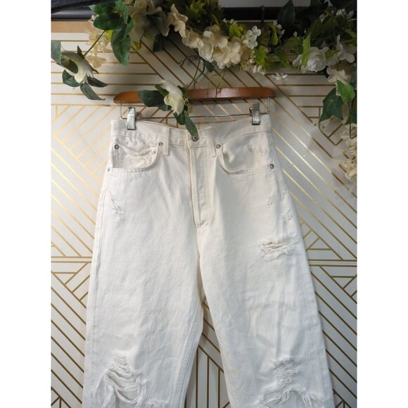 AGOLDE Women's 90s Mid Rise Loose Fit in White Out Distressed Jeans Size 25 - Picture 6 of 10